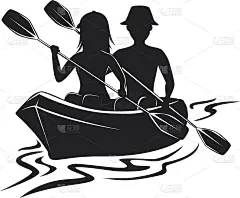 男人和女人皮划艇剪影前视图孤立矢量插图