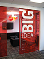 Transparent walls are cool, but a giant wall logo or giant core value with a quoted paragraph. Perfect for customising.: 