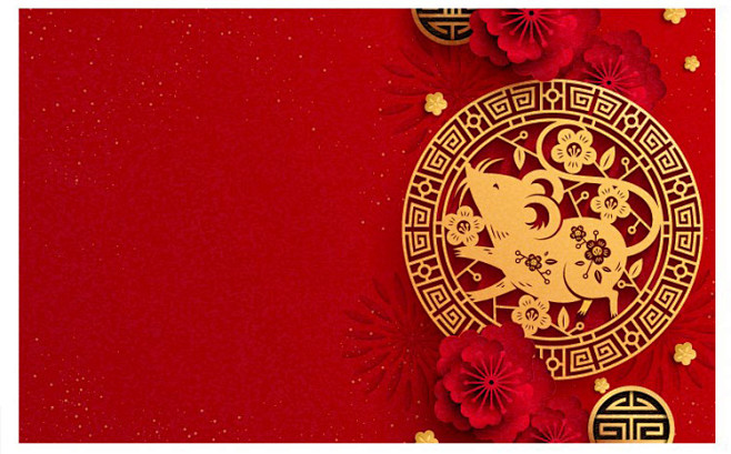 传统佳节鼠年2020新年中式花卉老鼠新春...