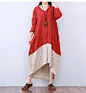 Women cotton linen loose fitting dress - One size ( US8-14): 