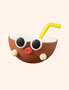 3D立体夏日水果趣味椰汁装饰水果元素