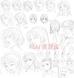 #SAI资源库#动漫元气少女的马尾辫、大叔的平头等上百种发型参考，让发型更显人物性格哟格~自己收藏，转需~（画师：FVSJ ）