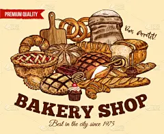 面包,面包店,商店,草图,烘焙师,白色,清新,多样,图像