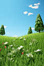 Clean grass, a wide-angle， 3d rendering，Unreal Engine ，octane render ， behance