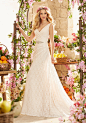 Morilee Bridal Madeline Gardner Romantically Draped Poetic Lace Wedding Dress | Style 6806 | Morilee : Romantically Draped Poetic Lace Wedding Dress Designed by Madeline Gardner. Removable Beaded Satin Belt. Colors available: White and Ivory and Ivory/Cha