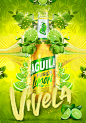 CERVEZA AGUILA : We created for Colombia's Aguila Beer new launch images for its new lemon line. The composition works like a kaleidoscope, with repetitions, but coherent to walk visually throughout the poster, thus being drawn to the central point that i