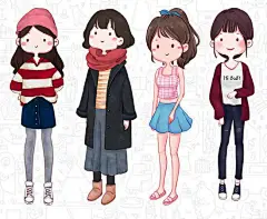 可爱女生手绘素材一组#手帐素材插画手绘##简笔画# ​​​​