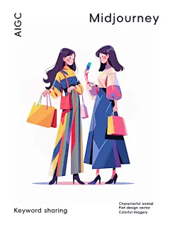 咒语分享✨UI扁平风电商插画和闺蜜逛街