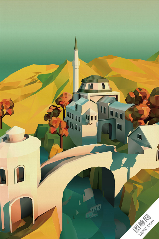 创意插画 几何图形海报 创意几何图形城堡 地产海报设计 创意地产海报