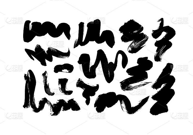 黑色画笔波浪笔触矢量集合。