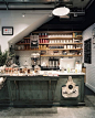 Tile Wall Photo - White subway tile and open wooden shelving in a coffee bar