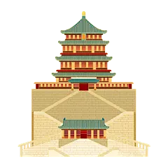 国潮风古建筑古楼古塔鼓楼复古中国风插画