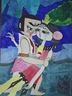 手绘葫芦娃小金刚和小蝴蝶