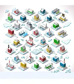 城市建筑   - 源文件下载【酷图网】城市建筑,塔吊建筑工地,立体空间插画,立体空间,城市社区插画,城市插画,社区插画,城市街道,高楼大厦,楼房,住宅区,小区楼房,城市社区,医院