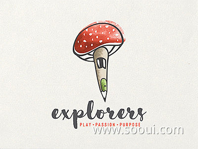 伞形萌物！20款蘑菇元素Logo设计UI...