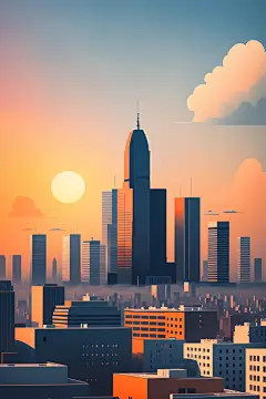 摩天大厦城市剪影扁平插画图片