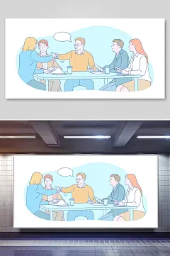 清新浅色生活办公场景人物矢量插画