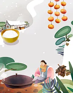 331号手绘卡通人物插画秋季庄园丰收水果采蜜捕鱼psd模板素材-淘宝网