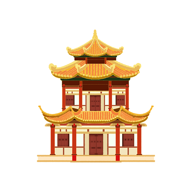 国潮风古建筑古楼古塔鼓楼复古中国风插画