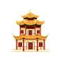 国潮风古建筑古楼古塔鼓楼复古中国风插画