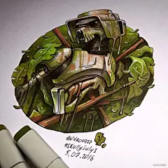 一组超炫酷纸上3D骷髅和机甲插画