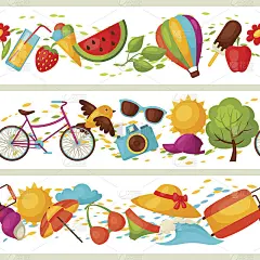 无缝模式与风格化的夏季对象。背景没有剪辑