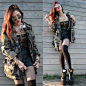 Louise Jonsson - Gina Tricot Army Jacket, Made By Me Army Bustier, Gina Tricot High Waist Leather Shorts, Killer Platforms - Army 