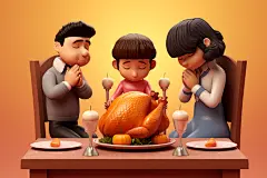 祷告火鸡祈祷感恩节人物模型