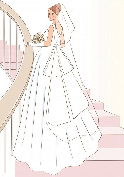 女性婚纱照卡通插画矢量图片