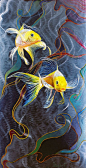 Koi Fish on Metal 3D Painting Yellow Butterfly Koi by Art2walls, $1800.00