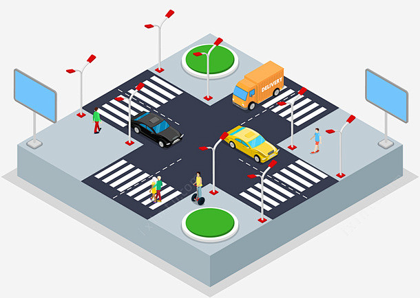 矢量立体十字路口交通插画素材ai免抠素材新图网ixintucom