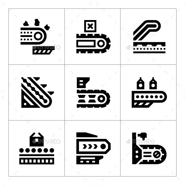 输送机——人造物体对象的设置图标Set Icons of Conveyor - Man-made objects Objects装配、自动 ...