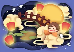 中华传统佳节中秋节插画