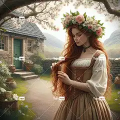 Ai产生的 女士 美丽的 红发女郎 自然 王冠 花朵 春天 院子