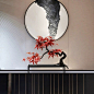 后现代仿真枫叶盆景新中式花艺造景软装饰品样板房间客厅玄关摆件-淘宝网