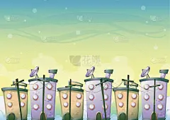 卡通矢量建筑背景与分离的层