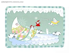 站在月亮开心的雪人冰|房屋|贺卡设计|开心|圣诞节|矢量素材|树|图案|五角星|雪花|雪人|印花图案|月亮|云朵