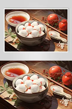 AI数字艺术国潮古风元宵节汤圆美食插画