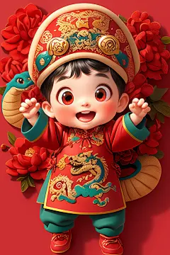 新年春节蛇年生肖蛇拜年宝宝儿童图片