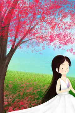 樱花树下的浪漫爱情插画