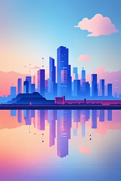 现代高楼城市剪影扁平插画图片