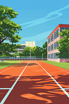 AI数字艺术扁平风校园球场操场插画-众图网