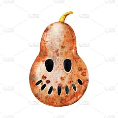 秋天的南瓜有一张脸。手绘水彩插图接近孤立的白色背景。万圣节的节日设计