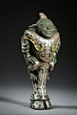 CHINESE GOLD SILVER INLAID BRONZE STANDING FIGURE HAN