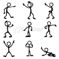 Stick figure: a simple or crude drawing of a person or animal with single lines for the torso, arms, and legs, and a circle for the head 线条画、简笔画