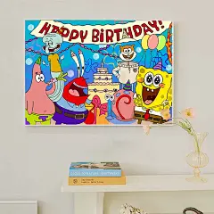 生日快乐海绵宝宝填充涂鸦数字油画diy手绘丙烯油彩画手工装饰画-tmall.com天猫