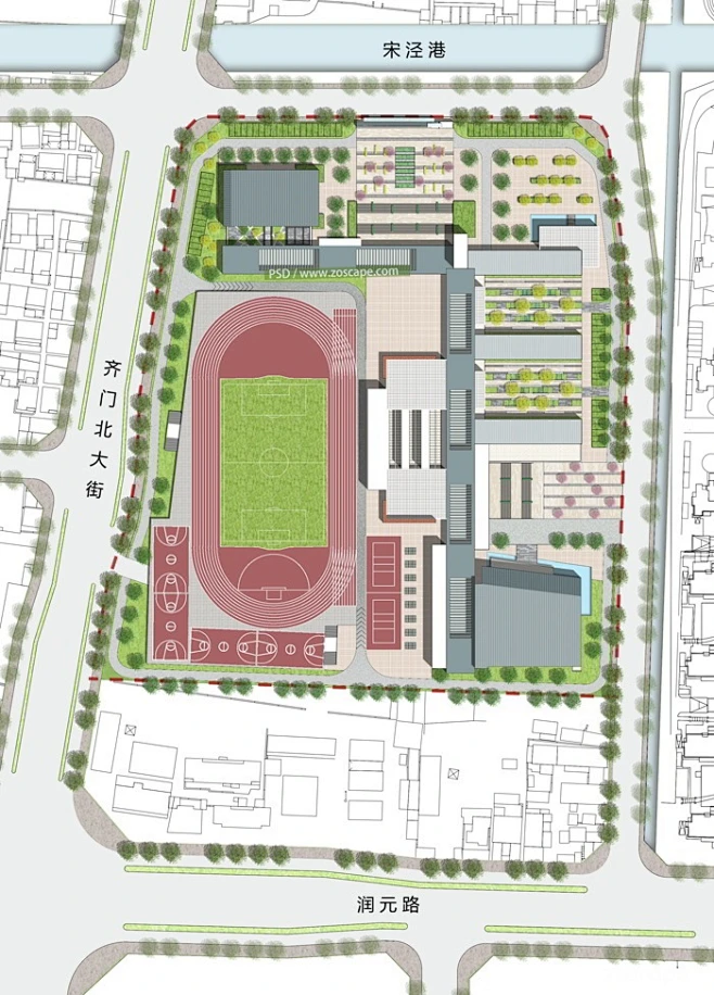 校园景观设计-大中小学学校景观规划设计PSD平面图_PSD彩平_ZOSCAPE-建筑园林景观规划设计网 - 景观规划意向图-花瓣网