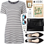A fashion look from January 2015 featuring tee shirt dress, pointed-toe flats and black purse. Browse and shop related looks.