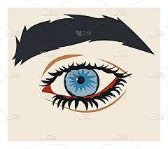 美丽的蓝色女性眼睛，长而浓密的睫毛和眉毛。