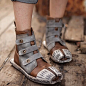 罗马复古女靴短靴头层牛皮